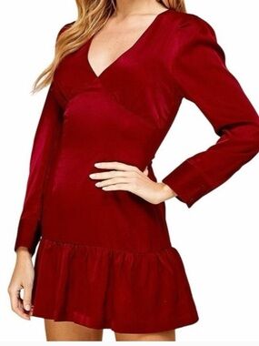 TCEC Wine Me Up Long Sleeve V-Neck Mini Dress Wine Red Size Small